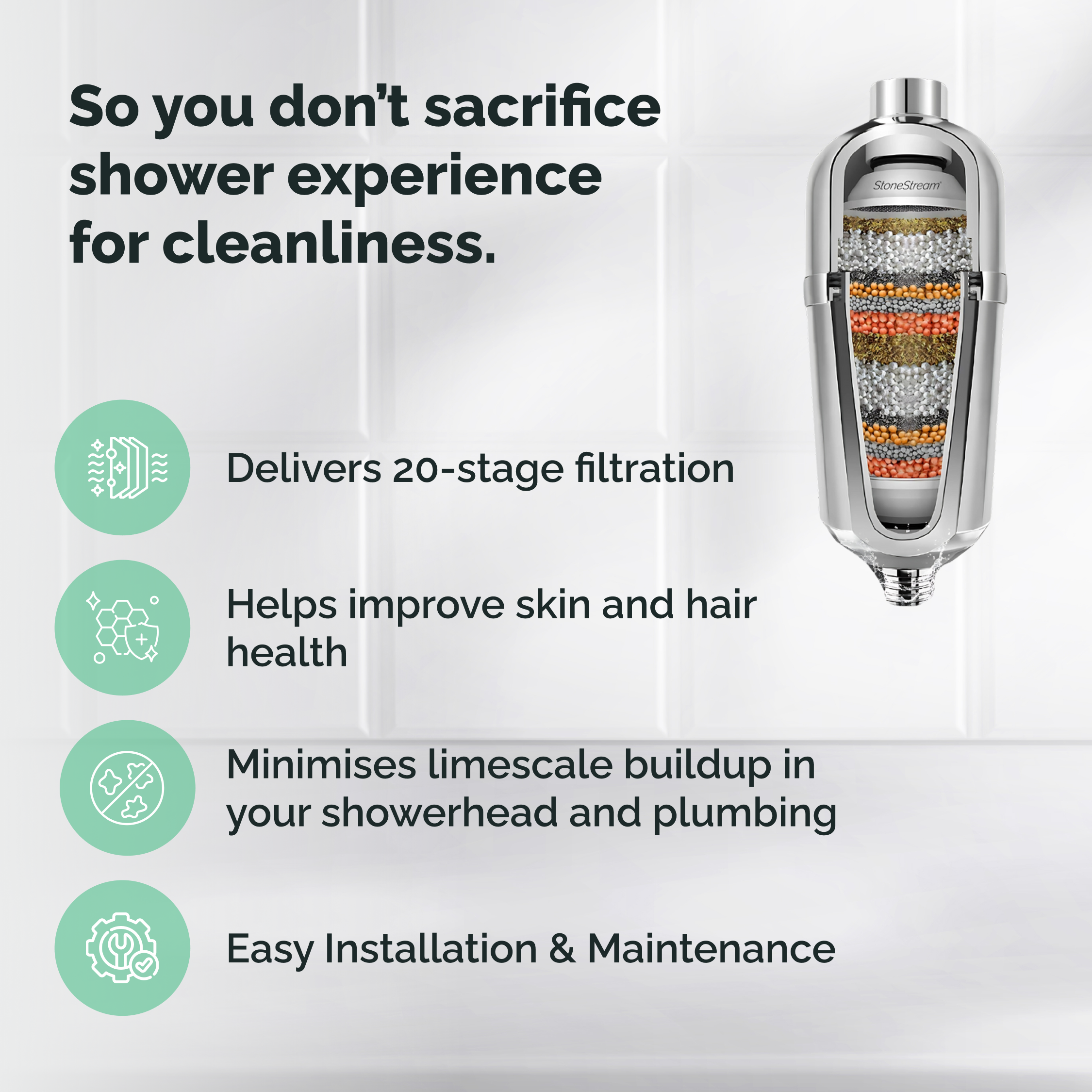 Filtru avansat de duș pentru apă tare