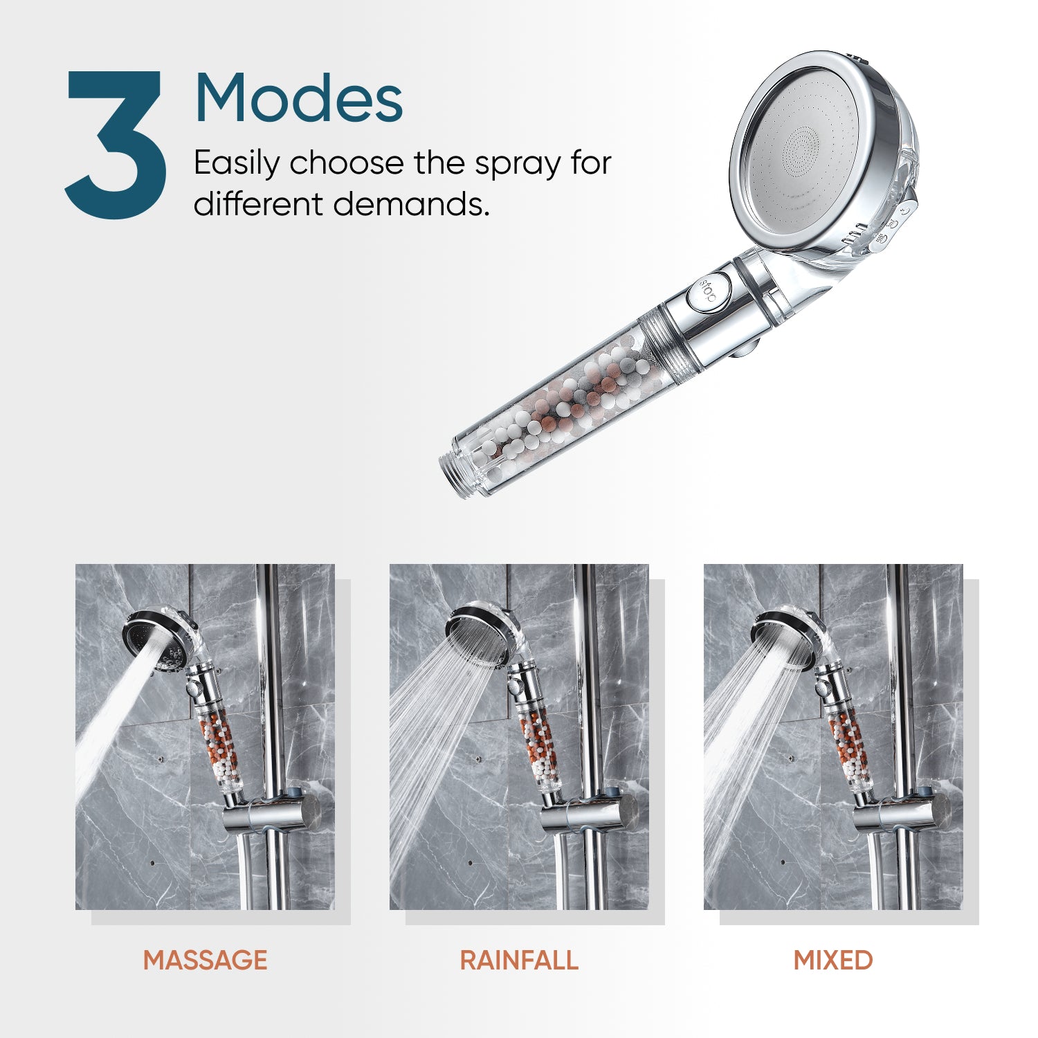 Ionic Dual Shower System handheld shower head with mineral beads