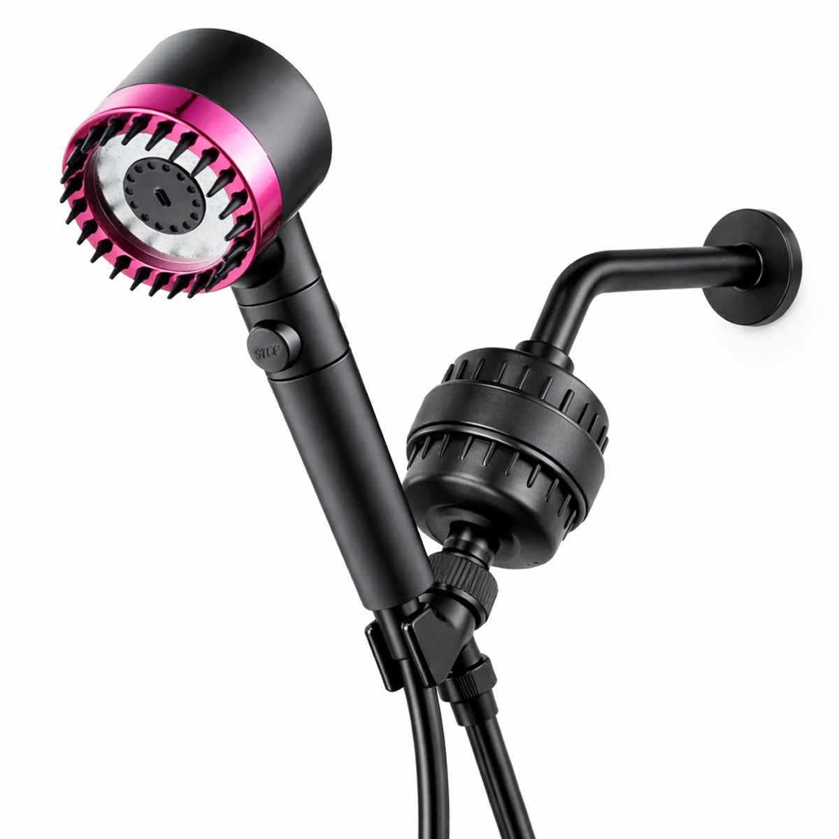 Ultimate Massage Complete Shower Kit in black and fuchsia